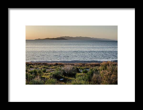 Landscape Framed Print featuring the photograph Sunset on Antelope Island by Synda Whipple