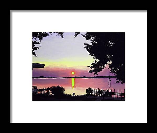 Sunset On Lake Framed Print featuring the painting Sunset on Lake Dora by Judy Swerlick