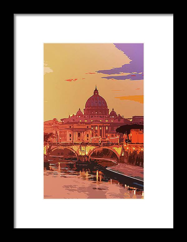 Italy Framed Print featuring the painting Sunset on Rome the Eternal City by AM FineArtPrints