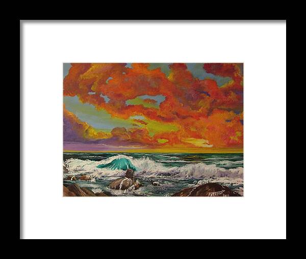  Framed Print featuring the painting Sunset On The Beach by Dave Farrow