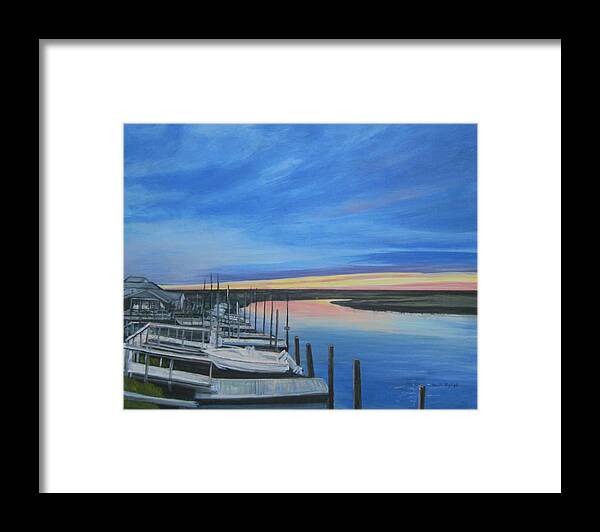 Painting Framed Print featuring the painting Sunset On The Docks by Paula Pagliughi