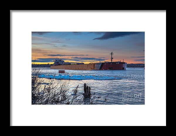 Presque Isle Tug Framed Print featuring the photograph Sunset on the Presque Isle 7824 by Norris Seward