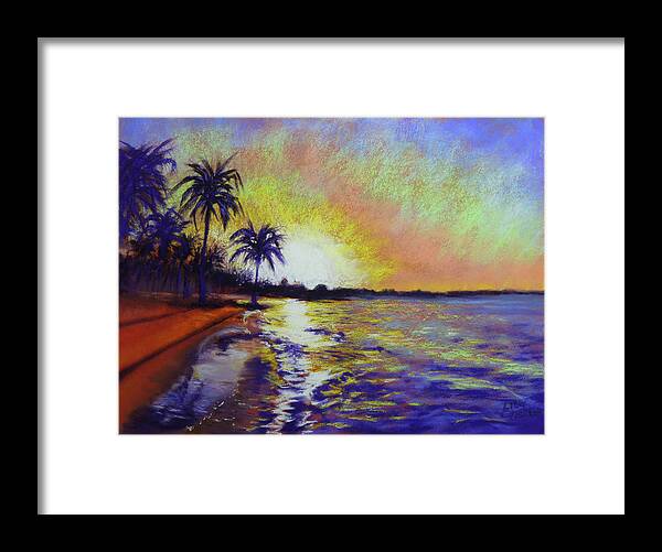 Sunset Framed Print featuring the painting Sunset on the Sea by Lisa Crisman