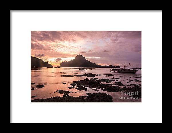 El Nido Framed Print featuring the photograph Sunset over El Nido bay in Palawan in the Philippines by Didier Marti