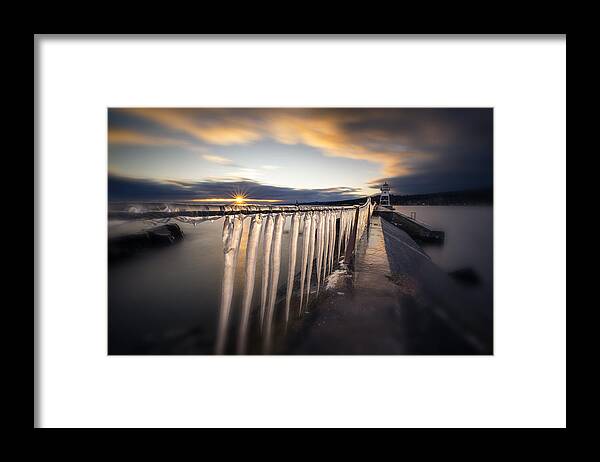 Canada Framed Print featuring the photograph Sunset over Grand Marais Lighthouse Breakwall by Jakub Sisak