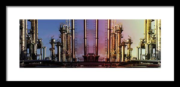 Sunset Framed Print featuring the photograph Sunset Over Oil And Gas Industry by Christian Lagereek