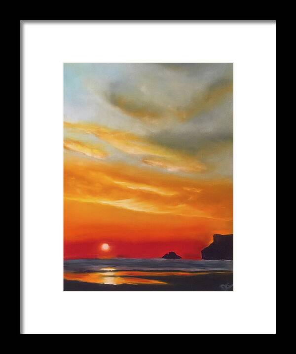 Sunset Framed Print featuring the pastel Sunset over Polzeath by Dave Griffiths