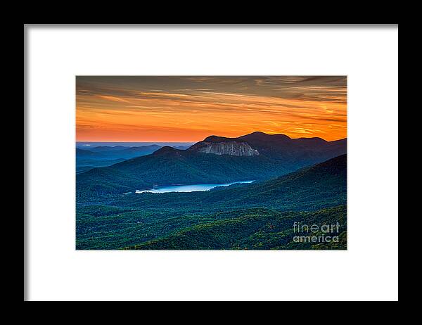 Table Rock Framed Print featuring the photograph Sunset over Table Rock from Caesars Head State Park South Carolina by T Lowry Wilson