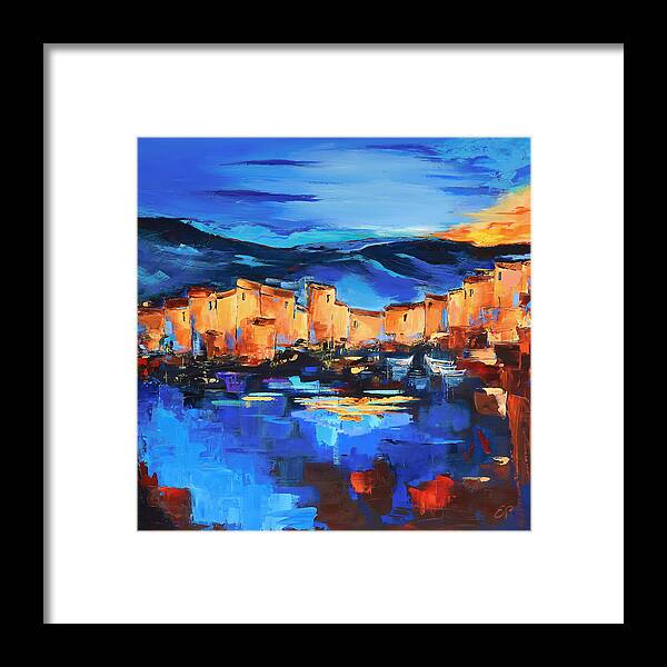 Sunset Over The Village Framed Print featuring the painting Sunset Over the Village 2 by Elise Palmigiani by Elise Palmigiani
