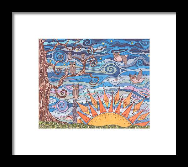 Sunset Framed Print featuring the drawing Sunset by Pamela Schiermeyer
