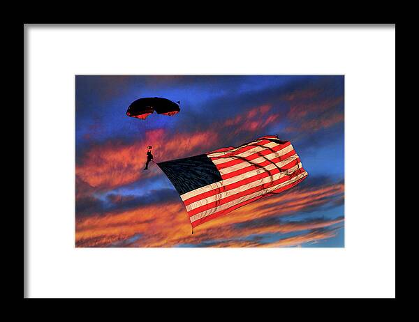 Skydiver Framed Print featuring the photograph Sunset Patriotism by Mike Flynn