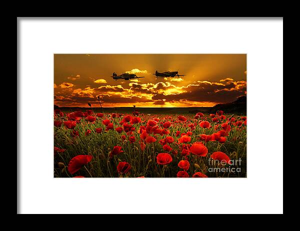 Supermarine Framed Print featuring the digital art Sunset Poppies Fighter Command by Airpower Art