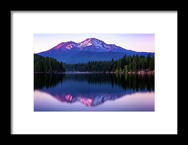 California Framed Print featuring the photograph Sunset Reflection on Lake Siskiyou of Mount Shasta by John Hight