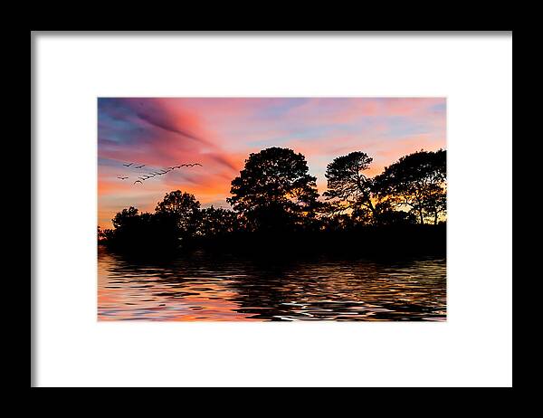 Lake Framed Print featuring the photograph Sunset Silhouette by Cathy Kovarik