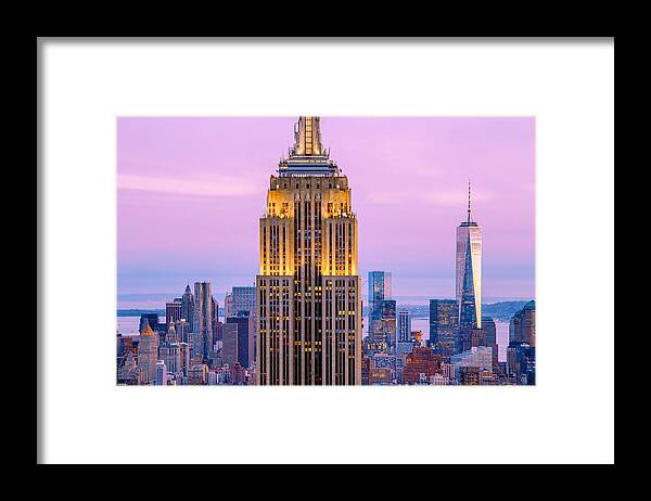 Empire State Building Framed Print featuring the photograph Sunset Skyscrapers by Az Jackson
