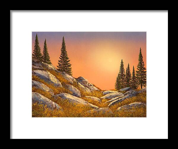Mountains Framed Print featuring the painting Sunset Spruces by Frank Wilson