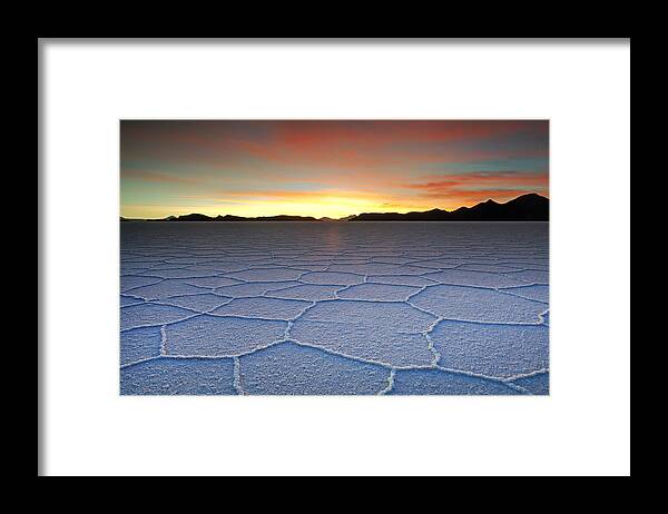 Salar De Uyuni Framed Print featuring the photograph Lake Uyuni Sunset Texture by Aivar Mikko