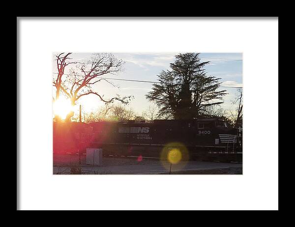 Norfolk Southern Framed Print featuring the photograph Sunset Train by Aaron Martens