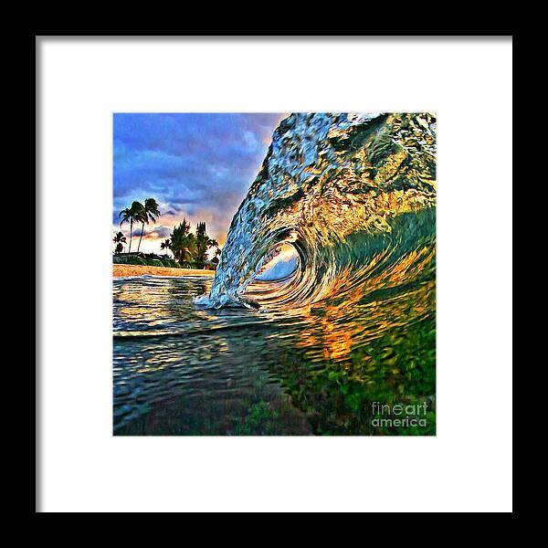 Ocean Framed Print featuring the painting Sunset Tube - Square by Paul Topp