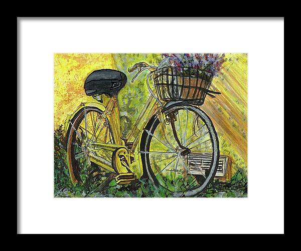 Watercolor Framed Print featuring the painting Sunshine Bike by Michelle Gilmore
