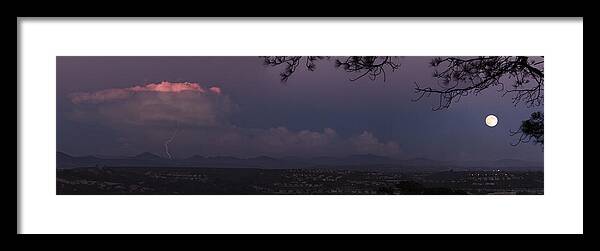 Moon Framed Print featuring the photograph Super Moon and Lightning Strike Torrey Pines San Diego California by Lawrence Knutsson