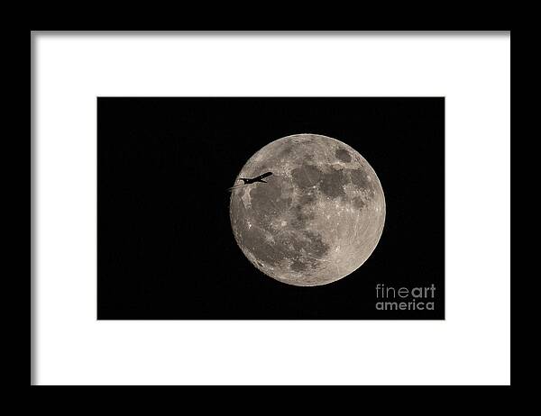 Full Moon Framed Print featuring the photograph Super Moon and Plane by Jennifer Ludlum