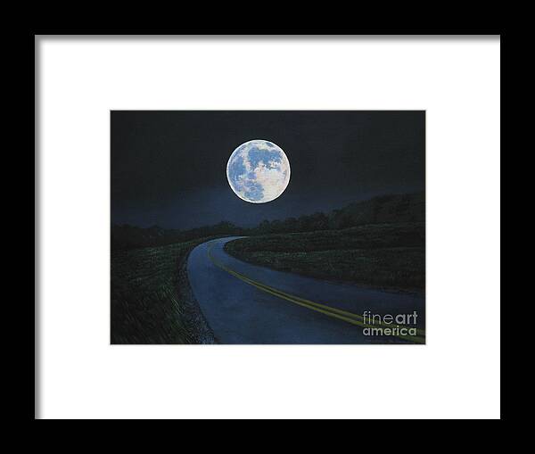 Super Moon Framed Print featuring the painting Super Moon at the end of the road by Christopher Shellhammer
