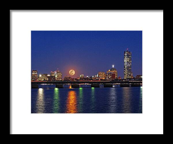 Boston Framed Print featuring the photograph Super Moon over Boston by Juergen Roth