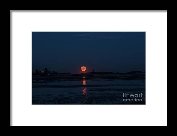 Landscape Framed Print featuring the photograph Super Moon rising over Hills Beach ,Biddeford Maine by David Bishop