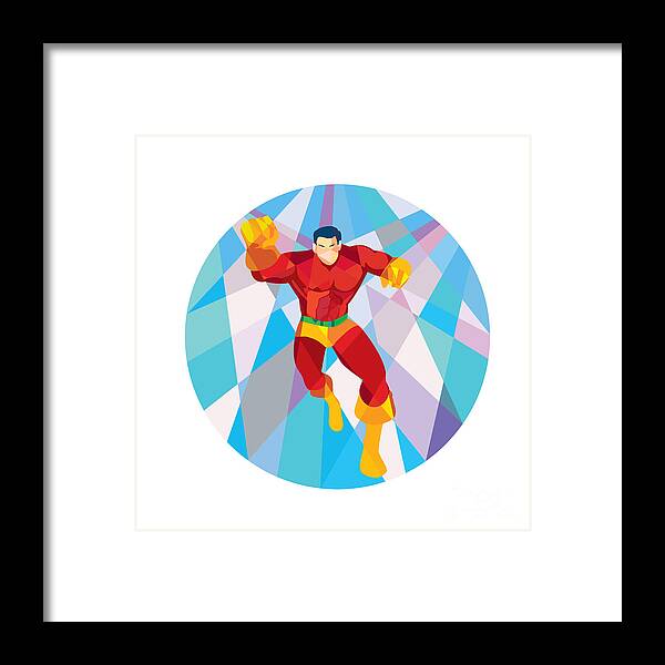 Low Polygon Framed Print featuring the digital art Superhero Running Punching Low Polygon by Aloysius Patrimonio
