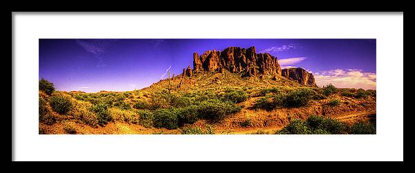 Arizona Framed Print featuring the photograph Superstition Mountains in Panorama Late Afternoon by Roger Passman