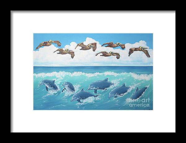 Dolphins Framed Print featuring the painting Surf and Soar by Elisabeth Sullivan
