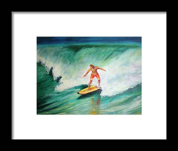 Surfer Framed Print featuring the painting Surfer Dude by Patricia Piffath