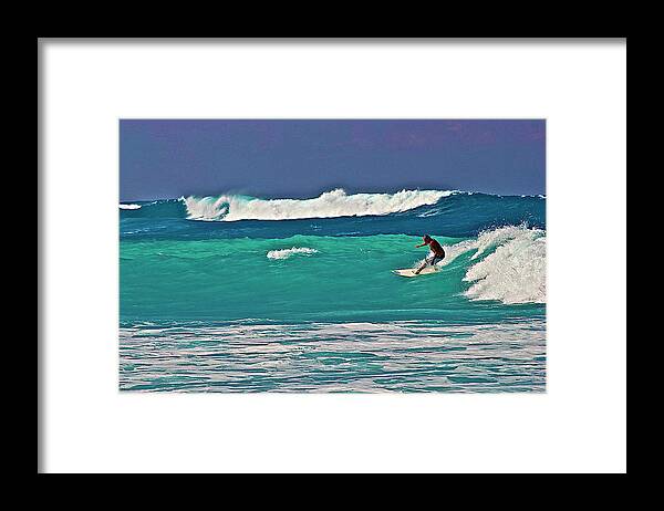 Surfer Framed Print featuring the photograph Surfing at Anaeho'omalu Bay 2 by Bette Phelan