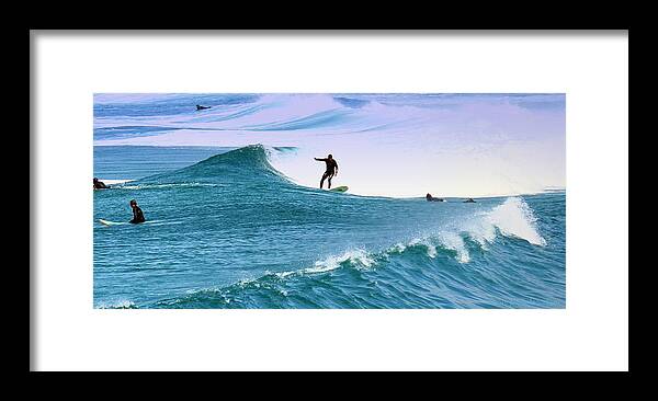 Surfing Framed Print featuring the photograph Surfing At Carmel Beach 2 by Joyce Dickens