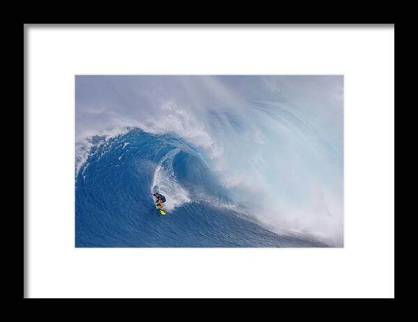 Action Framed Print featuring the photograph Surfing Jaws by Peter Stahl