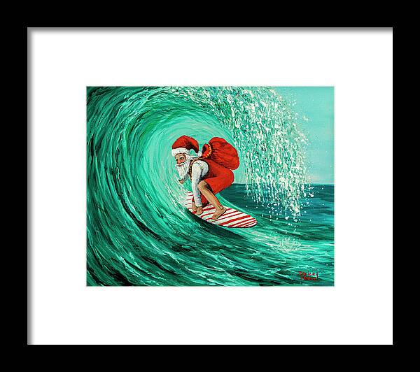 Christmas Framed Print featuring the painting Surfing Santa by Darice Machel McGuire