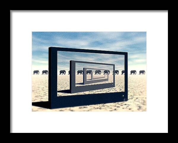 Surreal Framed Print featuring the digital art Surreal Elephant Desert Scene by Phil Perkins