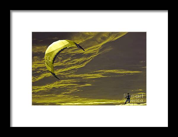Kite Surfer Framed Print featuring the photograph Surreal Surfing gold by Terri Waters