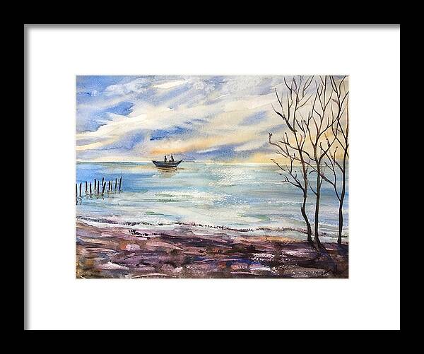 Serenity Framed Print featuring the painting Suset 2 by Katerina Kovatcheva