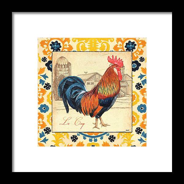 Rooster Framed Print featuring the painting Suzani Rooster 2 by Debbie DeWitt