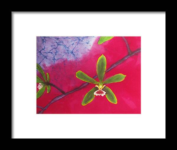 Orchid Framed Print featuring the tapestry - textile Swamp Orchi Fine Art Batik by Kay Shaffer