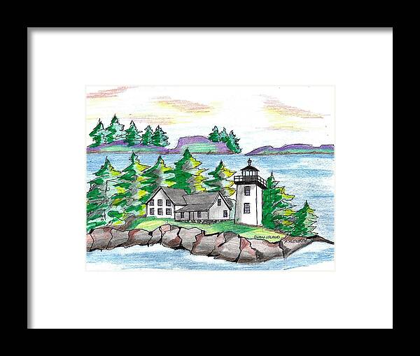  Paul Meinerth Artist Framed Print featuring the drawing Swan Island Lighthouse by Paul Meinerth
