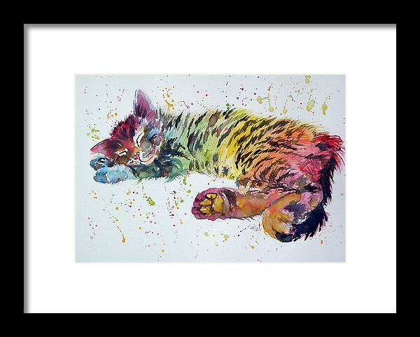 Cat Framed Print featuring the painting Sweet dreams by Kovacs Anna Brigitta