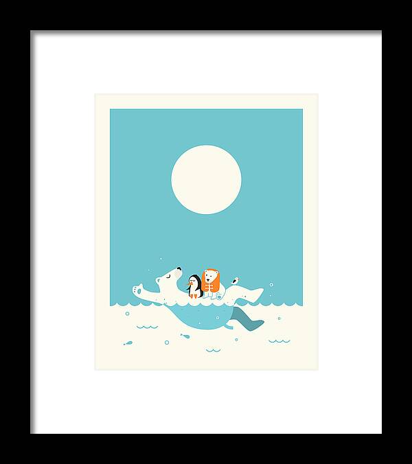 Polar Bears Framed Print featuring the digital art Swimming Lessons 1 by Jazzberry Blue