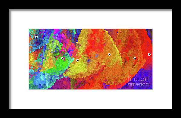 Abstract Framed Print featuring the digital art Swimming Rainbow Fish Abstract by Andee Design