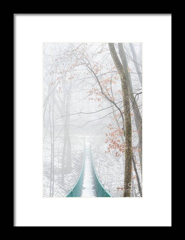 Swinging Bridge Framed Print featuring the photograph Swinging Bridge in Fog by Tamara Becker