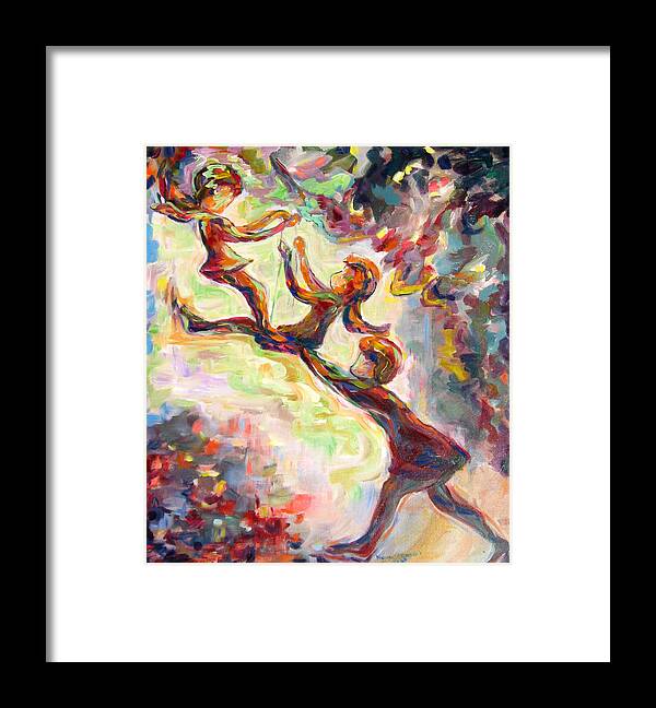 Children Swinging Framed Print featuring the painting Swinging High by Naomi Gerrard