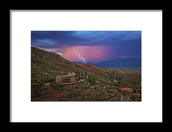 Jerome Framed Print featuring the photograph Sycamore Canyon Lightning with Little Daisy by Ron Chilston