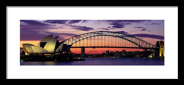 Photography Framed Print featuring the photograph Sydney Harbour Bridge At Sunset by Panoramic Images